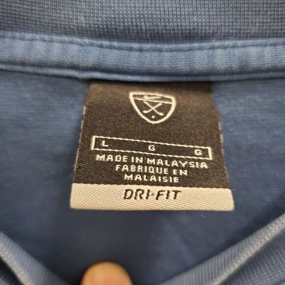 Nike Dri-Fit Men's Blue White Embroidered Swoosh Soft Crew Golf Tee Shirt L - Picture 4 of 7